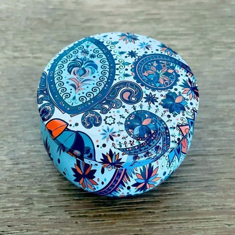 Tin Metal Floral Paisley Lidded Trinket Storage Jar